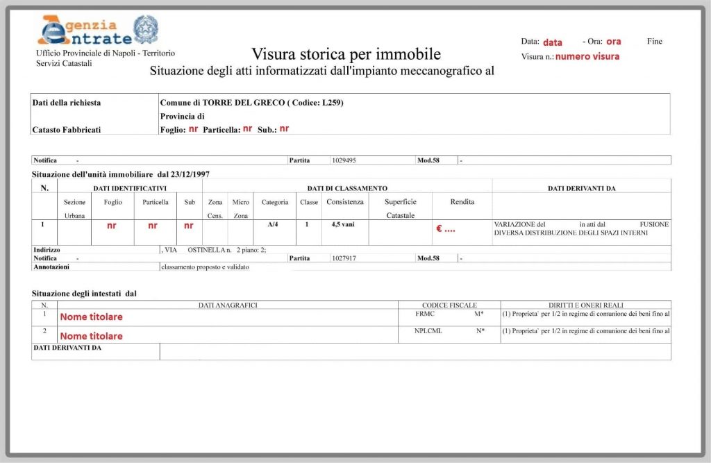 modulo visura catastale